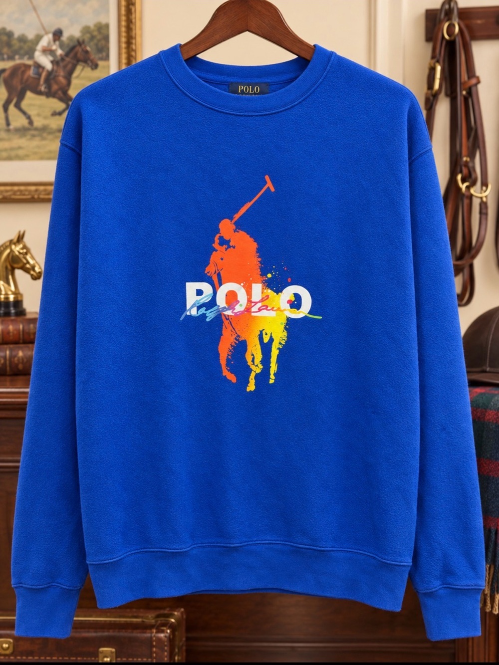 Polo by Ralph Lauren Royal Blue Graphic Polo Player big pony Sweatshirt XLT